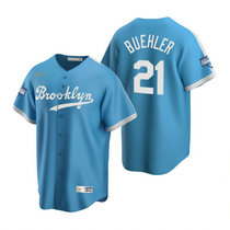 Nike Los Angeles Dodgers #21 Walker Buehler Light Blue 2020 World Series Champions Cooperstown Collection Jersey