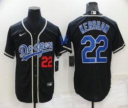Nike Los Angeles Dodgers #22 Clayton Kershaw Black Blue Number Authentic Stitched MLB Jersey