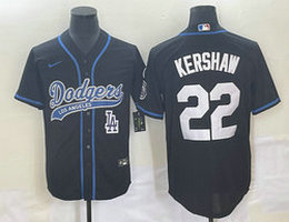 Nike Los Angeles Dodgers #22 Clayton Kershaw Black LA Front Joint Name Game Authentic Stitched MLB Jersey