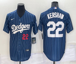 Nike Los Angeles Dodgers #22 Clayton Kershaw Blue 22 in front White stripe Throwback Authentic Stitched MLB jersey
