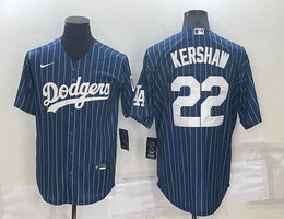 Nike Los Angeles Dodgers #22 Clayton Kershaw Blue White stripe Authentic Stitched MLB jersey