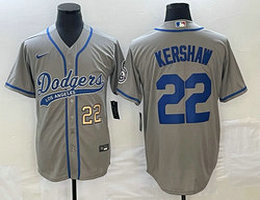Nike Los Angeles Dodgers #22 Clayton Kershaw Gray Gold #22 frpmt Joint Name Game Authentic Stitched MLB Jersey