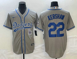 Nike Los Angeles Dodgers #22 Clayton Kershaw Gray LA Front Joint Name Game Authentic Stitched MLB Jersey