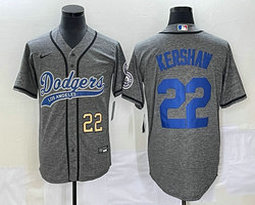 Nike Los Angeles Dodgers #22 Clayton Kershaw Hemp grey Game Gold #22 front Joint Stitched MLB Jersey