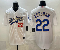 Nike Los Angeles Dodgers #22 Clayton Kershaw White Golden Character Stitched MLB Jersey