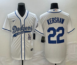 Nike Los Angeles Dodgers #22 Clayton Kershaw White LA Front Joint Name Game Authentic Stitched MLB Jersey