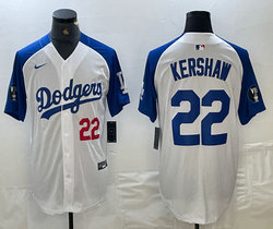 Nike Los Angeles Dodgers #22 Clayton Kershaw White fashion Red 22 on front Game Authentic Stitched MLB Jersey