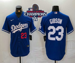 Nike Los Angeles Dodgers #23 Kirk Gibson Blue 2024 World Series Champions Game 23 front Authentic Stitched MLB Jersey