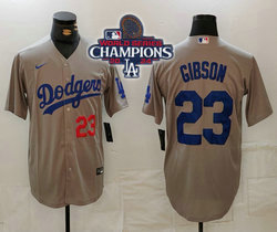 Nike Los Angeles Dodgers #23 Kirk Gibson Gray 2024 World Series Champions 23 front Game Authentic Stitched MLB Jersey