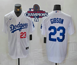 Nike Los Angeles Dodgers #23 Kirk Gibson White 2024 World Series Champions Game 23 front Authentic Stitched MLB Jersey