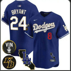 Nike Los Angeles Dodgers #24 Kobe Bryant Blue Gold Number Authentic Stitched MLB Jersey