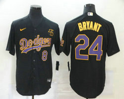 Nike Los Angeles Dodgers #24 Kobe bryant #8 Black purple number Game Authentic Stitched MLB Jersey