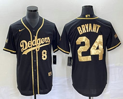 Nike Los Angeles Dodgers #24 Kobe bryant Black Gold #8 in front Stitched MLB Jersey