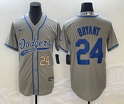 Nike Los Angeles Dodgers #24 Kobe bryant Gray Gold #24 Front Joint Name Game Authentic Stitched MLB Jersey