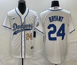 Nike Los Angeles Dodgers #24 Kobe bryant White Gold #24 Front Joint Name Game Authentic Stitched MLB Jersey