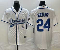 Nike Los Angeles Dodgers #24 Kobe bryant White LA Front Joint Name Game Authentic Stitched MLB Jersey