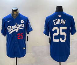 Nike Los Angeles Dodgers #25 Tommy Edman Blue 34 patch 2024 World Series Baseball Jersey