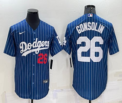 Nike Los Angeles Dodgers #26 Tony Gonsolin Blue White stripe red 26 in front Authentic Stitched MLB jersey