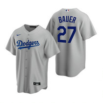 Nike Los Angeles Dodgers #27 Trevor Bauer Gray Dodgers Game Authentic Stitched MLB Jersey