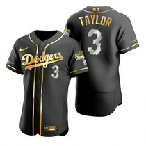 Nike Los Angeles Dodgers #3 Chris Taylor Black Golden 2020 World Series Champions Jersey