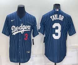 Nike Los Angeles Dodgers #3 Chris Taylor Blue Red 3 front White stripe Authentic Stitched MLB jersey