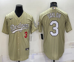 Nike Los Angeles Dodgers #3 Chris Taylor Cream Red #3 On front Black stripe Throwback Authentic Stitched MLB jersey