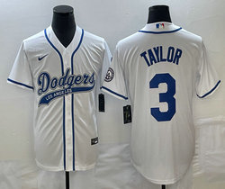 Nike Los Angeles Dodgers #3 Chris Taylor White Joint Name Game Authentic Stitched MLB Jersey