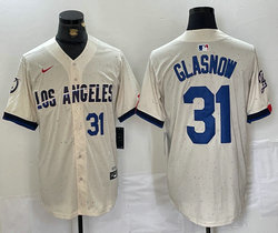 Nike Los Angeles Dodgers #31 Tyler Glasnow Cream 2024 City 31 Front Game Authentic Stitched MLB Jersey