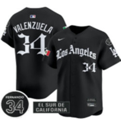 Nike Los Angeles Dodgers #34 Fernando Valenzuela Black 5(V) Joint With 34 MLB Jersey