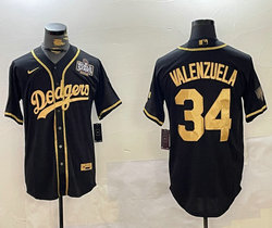 Nike Los Angeles Dodgers #34 Fernando Valenzuela Black Gold 2024 World Series Authentic Stitched MLB Jersey