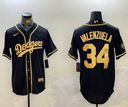 Nike Los Angeles Dodgers #34 Fernando Valenzuela Black Gold Authentic Stitched MLB Jersey