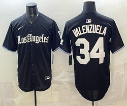 Nike Los Angeles Dodgers #34 Fernando Valenzuela Black Gothic Edition Vapor Premier Jersey