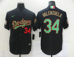 Nike Los Angeles Dodgers #34 Fernando Valenzuela Black Green Number Authentic Stitched MLB jersey