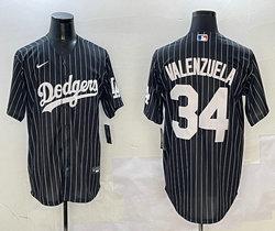 Nike Los Angeles Dodgers #34 Fernando Valenzuela Black White stripe Joint Stitched MLB Jersey