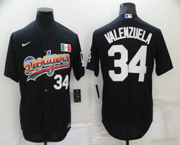 Nike Los Angeles Dodgers #34 Fernando Valenzuela Black rainbow Authentic Stitched MLB jersey