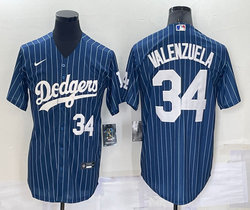Nike Los Angeles Dodgers #34 Fernando Valenzuela Blue 34 in front White stripe Throwback Authentic Stitched MLB jersey