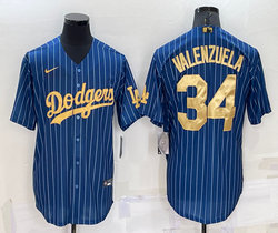Nike Los Angeles Dodgers #34 Fernando Valenzuela Blue Gold Number Throwback Authentic Stitched MLB jersey