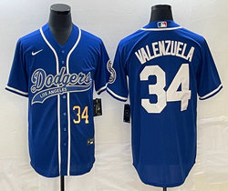 Nike Los Angeles Dodgers #34 Fernando Valenzuela Blue Joint Gold #34 on front Stitched MLB Jersey