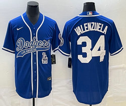 Nike Los Angeles Dodgers #34 Fernando Valenzuela Blue Joint Team Patch on front Stitched MLB Jersey