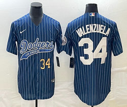 Nike Los Angeles Dodgers #34 Fernando Valenzuela Blue Joint White stripe Gold #34 on front Stitched MLB Jersey