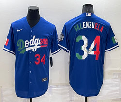 Nike Los Angeles Dodgers #34 Fernando Valenzuela Blue Mexico 34 in front Game Authentic Stitched MLB Jersey