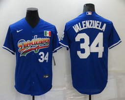 Nike Los Angeles Dodgers #34 Fernando Valenzuela Blue Rainbow Authentic Stitched MLB jersey