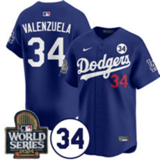 Nike Los Angeles Dodgers #34 Fernando Valenzuela Blue with 34 patch 2024 World Series Jersey