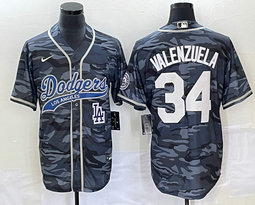 Nike Los Angeles Dodgers #34 Fernando Valenzuela Camo Joint Team Patch in front Stitched MLB Jersey