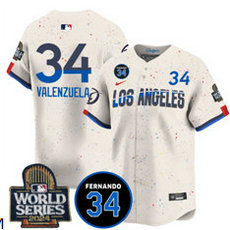 Nike Los Angeles Dodgers #34 Fernando Valenzuela Cream with 34 patch 2024 World Series Jersey