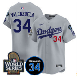 Nike Los Angeles Dodgers #34 Fernando Valenzuela Gray 34 patch 2024 World Series Baseball Jersey