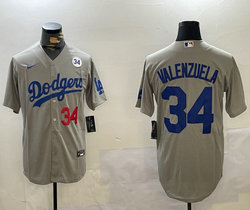 Nike Los Angeles Dodgers #34 Fernando Valenzuela Gray 34 patch front Baseball Jersey