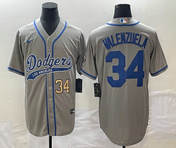 Nike Los Angeles Dodgers #34 Fernando Valenzuela Gray God 34 front Joint Authentic Stitched baseball jersey