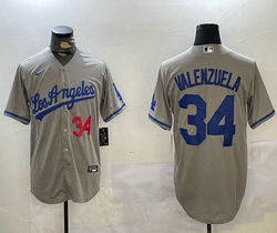 Nike Los Angeles Dodgers #34 Fernando Valenzuela Gray Los Angeles front Baseball Jersey