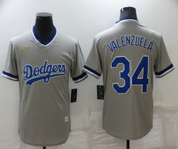 Nike Los Angeles Dodgers #34 Fernando Valenzuela Gray Nike patch Throwback Pullover Authentic Stitched MLB Jerseys